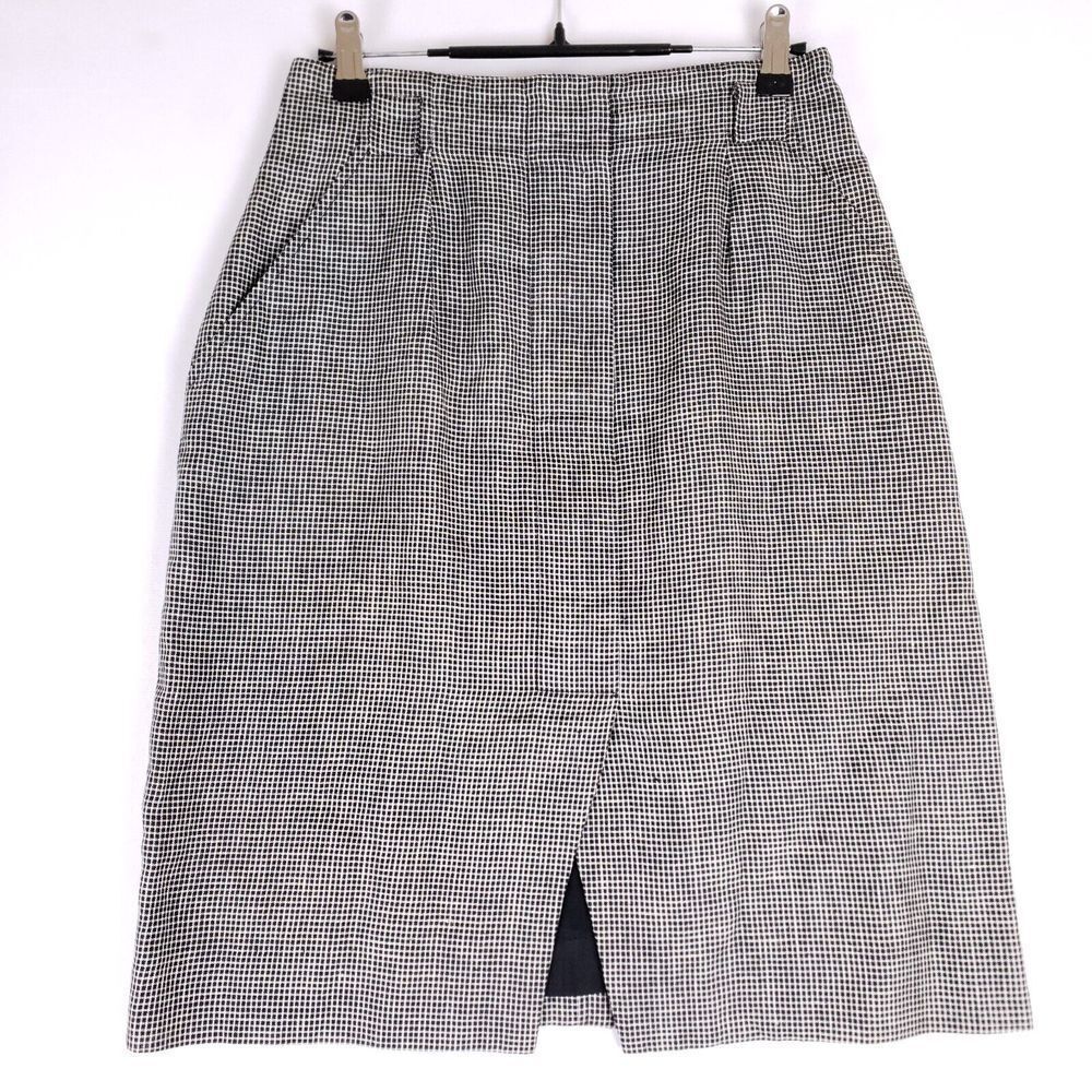 Evan Picone Pencil Skirt Size 10 Black White Check Wool Blend Union Made USA VTG